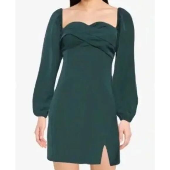 Abercrombie & Fitch Green Long Puff Sleeve Draped Bodice Mini Dress Size XS - Picture 1 of 8